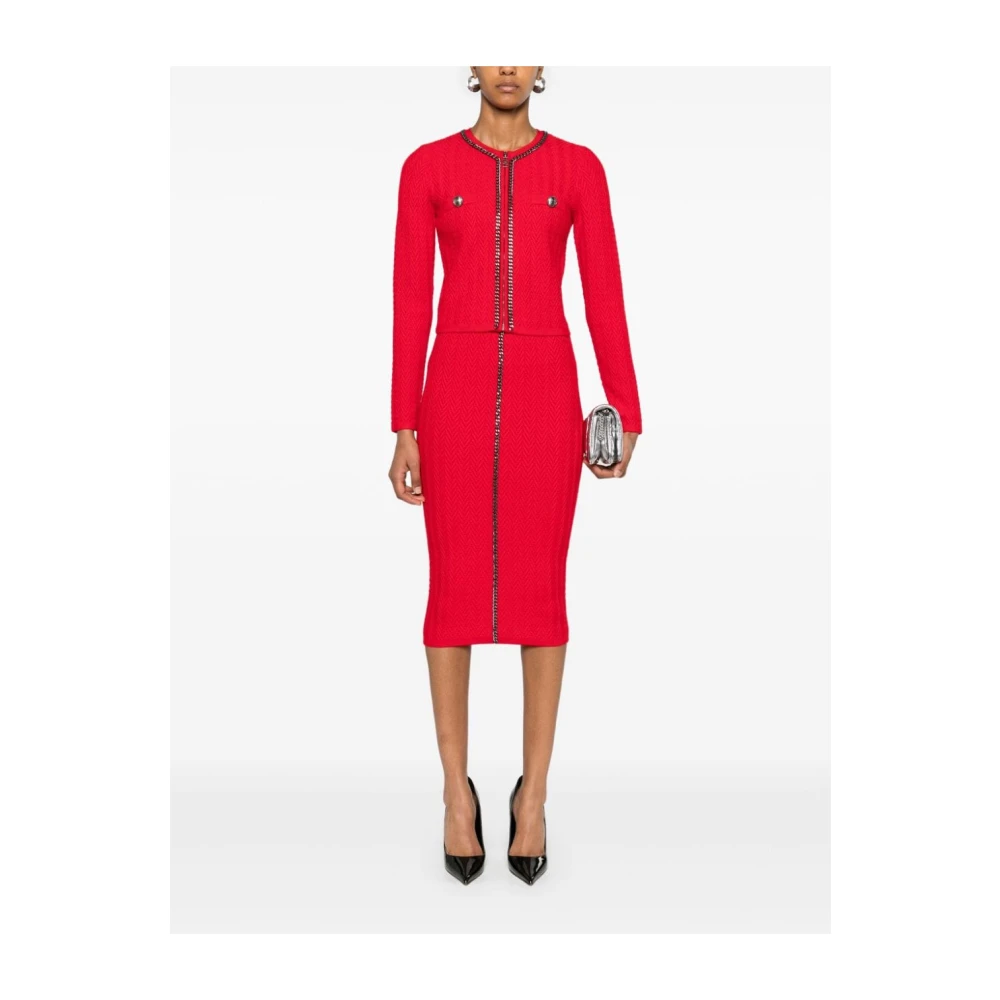 Elisabetta Franchi Karmozijn Herringbone Sweater Rits Ronde Hals Red Dames