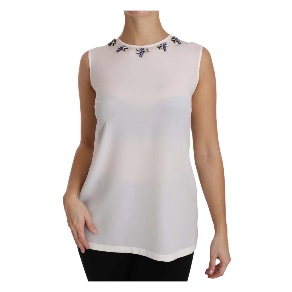Dolce & Gabbana Sprookjesachtige Kristalversierde Blouse White Dames