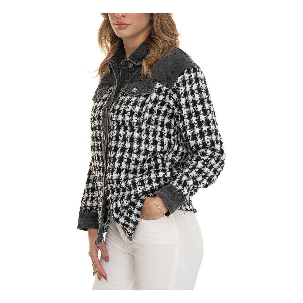 Liu Jo Houndstooth Blouse Jack met Jeansdetails Black Dames