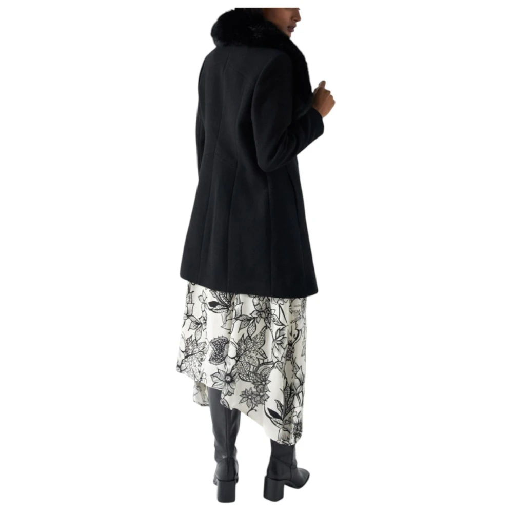 Salsa Elegante Winterjas met Kunstbontkraag Black Dames