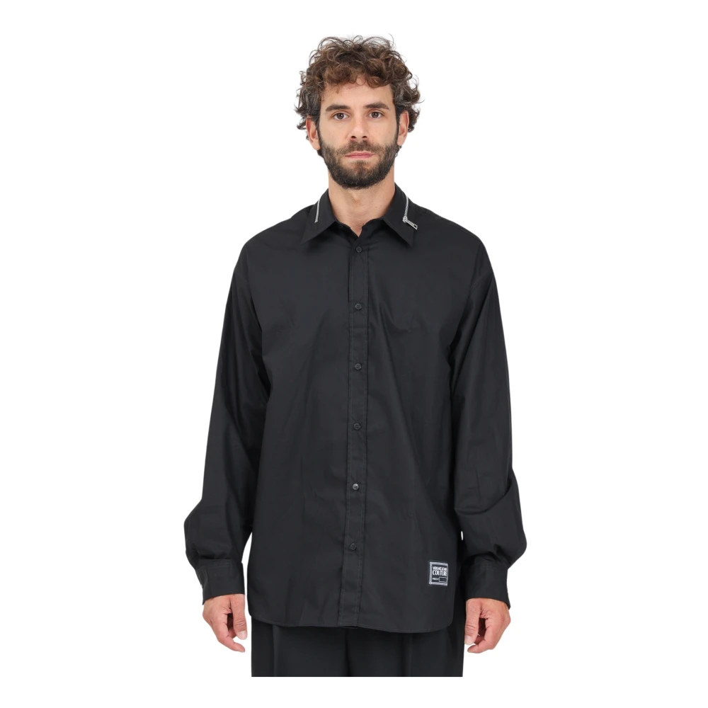 Versace Jeans Couture Elegante Zwarte Shirt met Rits Kraag Black Heren