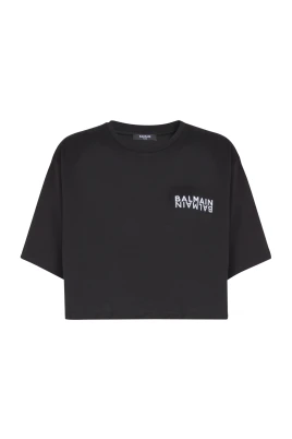 Cropped T-shirt med tryck