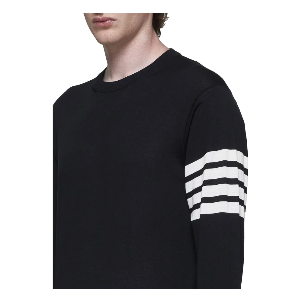 Thom Browne Zwarte 4-Bar Crew Neck Sweater Black Heren