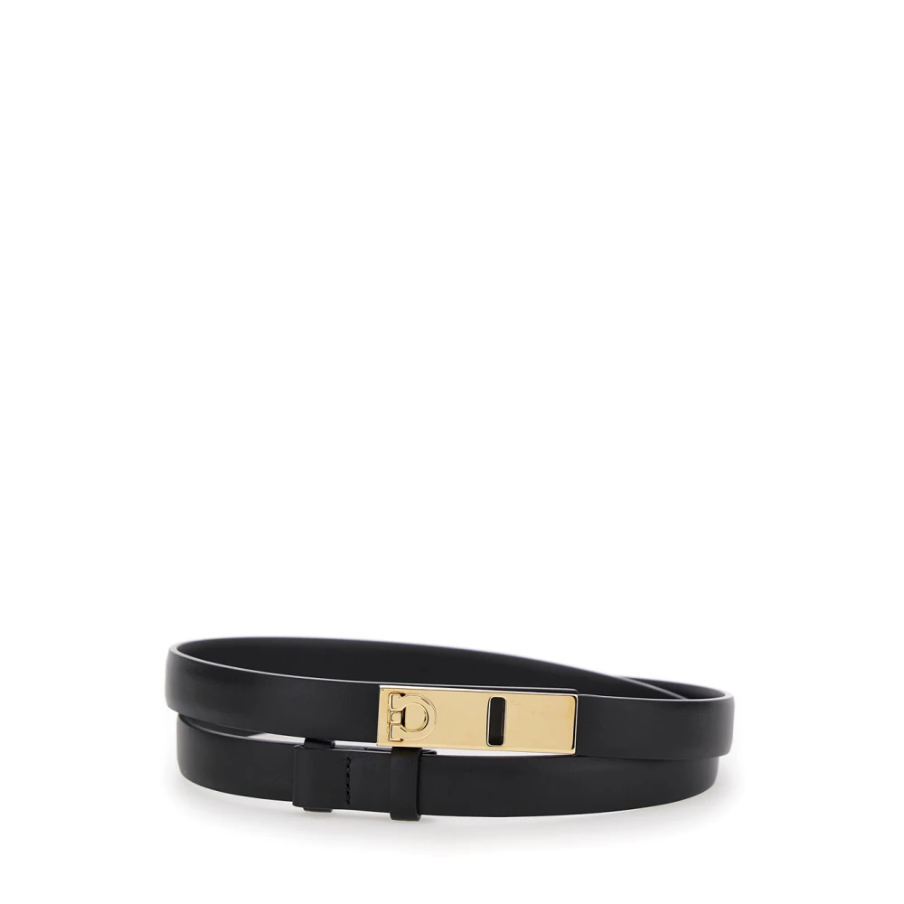 Salvatore Ferragamo Zwarte leren riem met Gancini-detail Black Dames