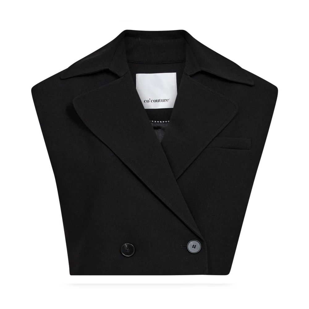 Co'Couture Zwarte Crop Waistcoat met Klassieke Kraag Black Dames