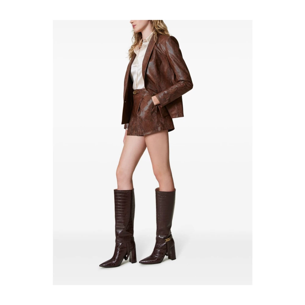 Twinset Bruine Shorts van Imitatieleer met Hagedis-Huideffect Brown Dames