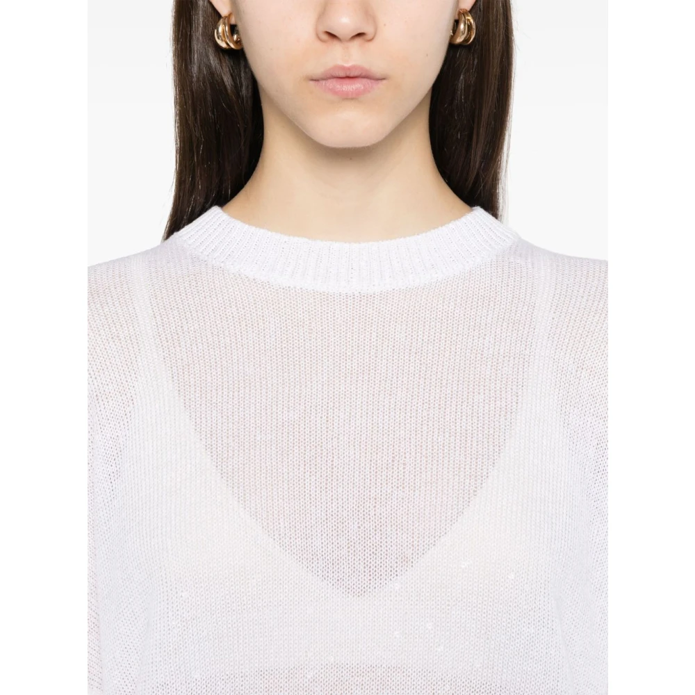 BRUNELLO CUCINELLI Witte Crew Neck Sweater Drop Schouder White Dames