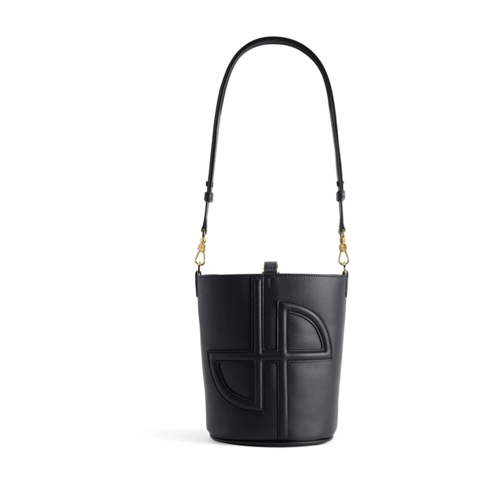 Patou Zwarte Korrelige Leren Emmer Tas Black Dames