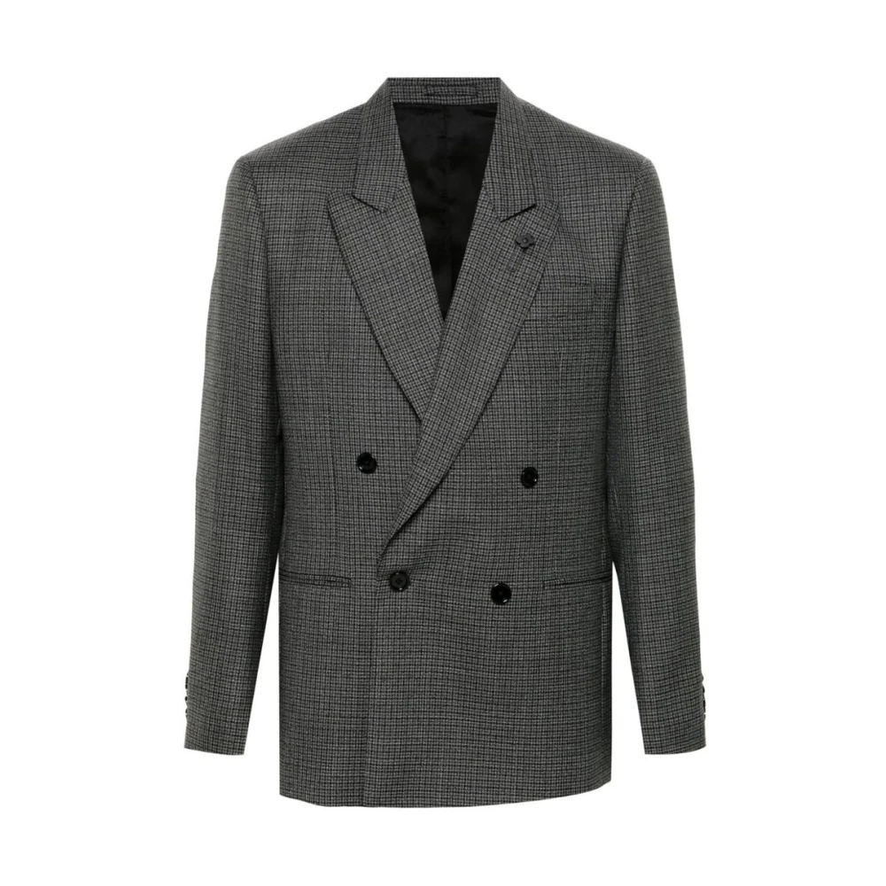 Lardini Grijze Wol Houndstooth Gebreide Jas Gray Heren