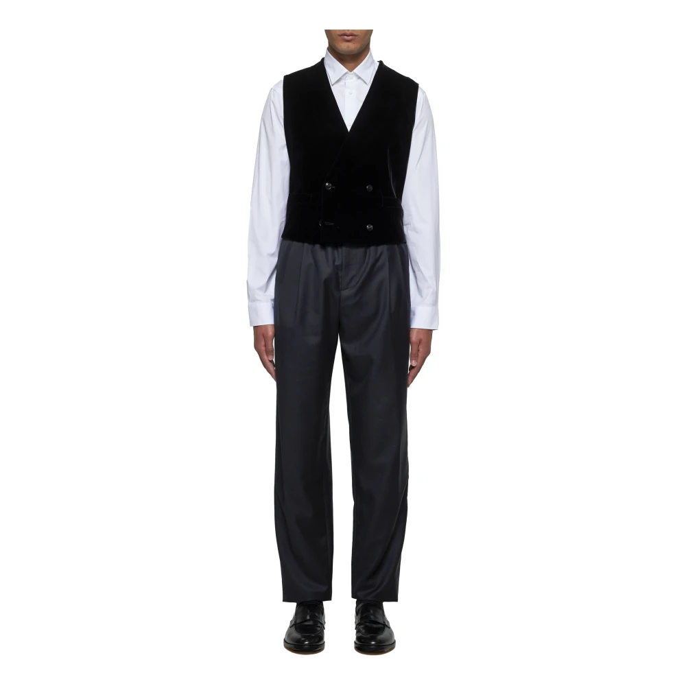 Giorgio Armani Zwarte Double-Breasted V-Hals Jas Black Heren