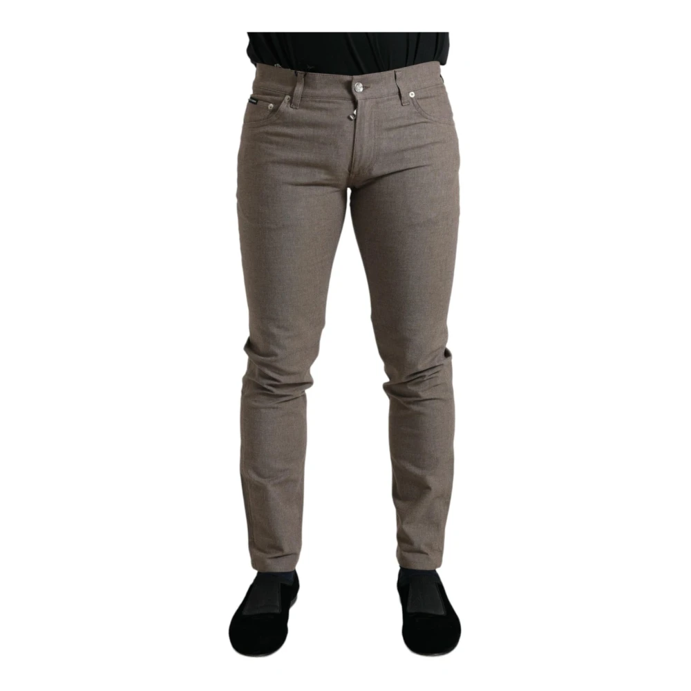 Dolce & Gabbana Men's Brown Slim-Fit Trousers, L, Cotton Stretch Skinny Trousers