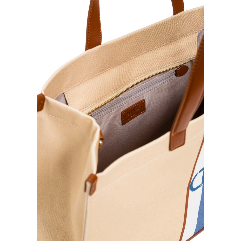 Twinset Canvas Shopper Tas met Logo Print Beige Dames