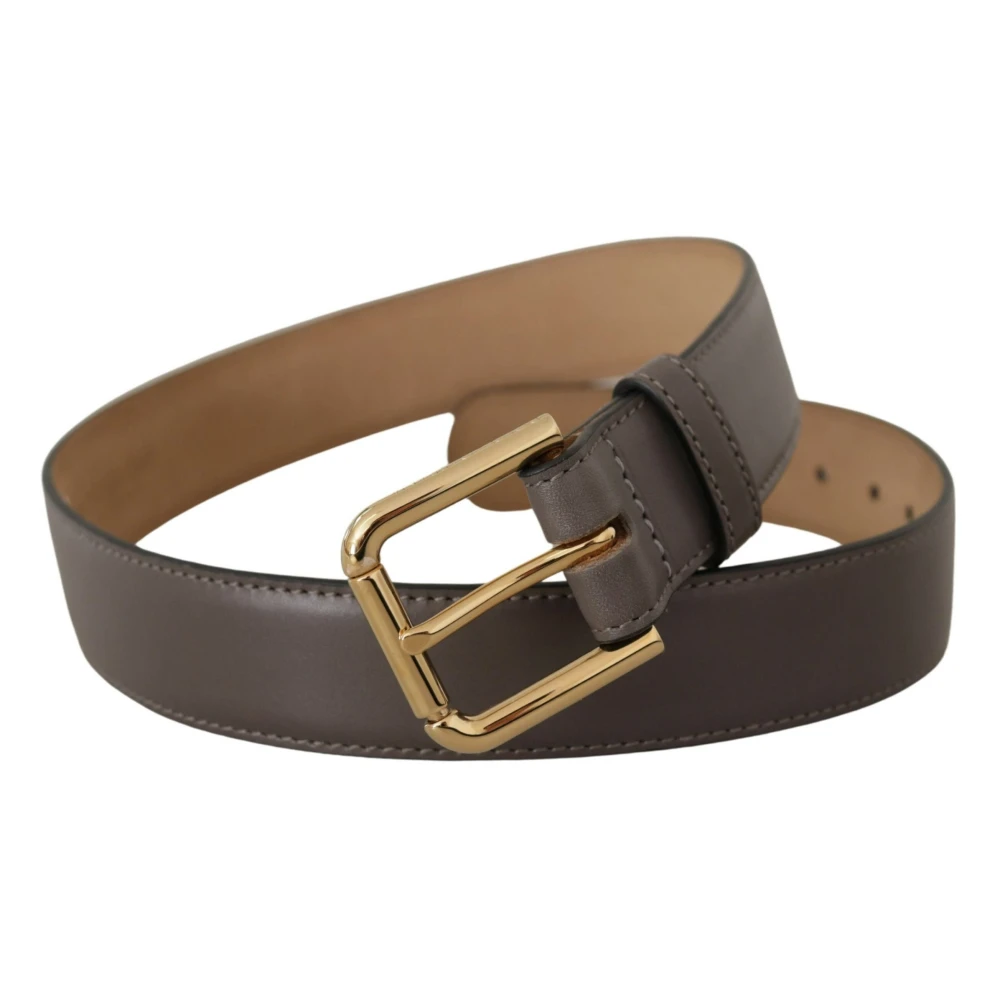 Dolce & Gabbana Elegante Leren Riem met Gegraveerde Gesp Gray Dames