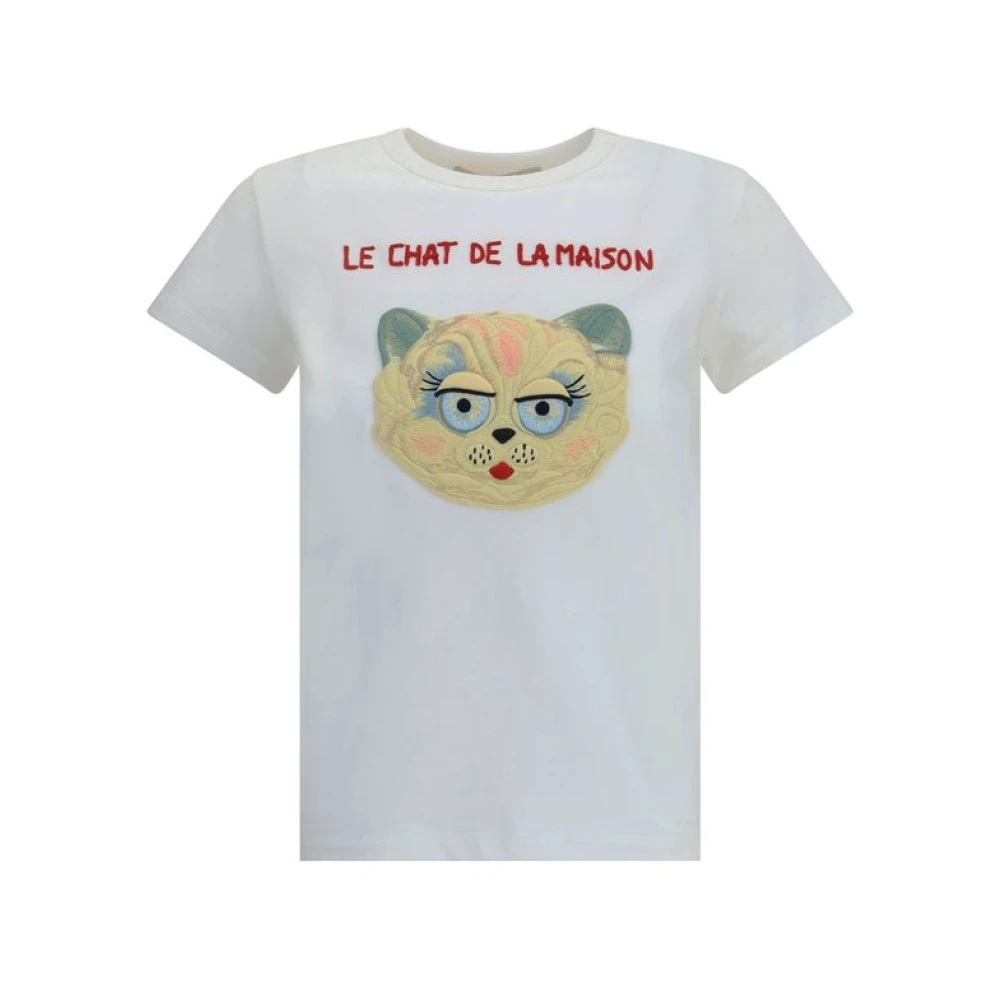 Valentino Women's White T-Shirts, M, Embroidered Cotton Jersey T-Shirt
