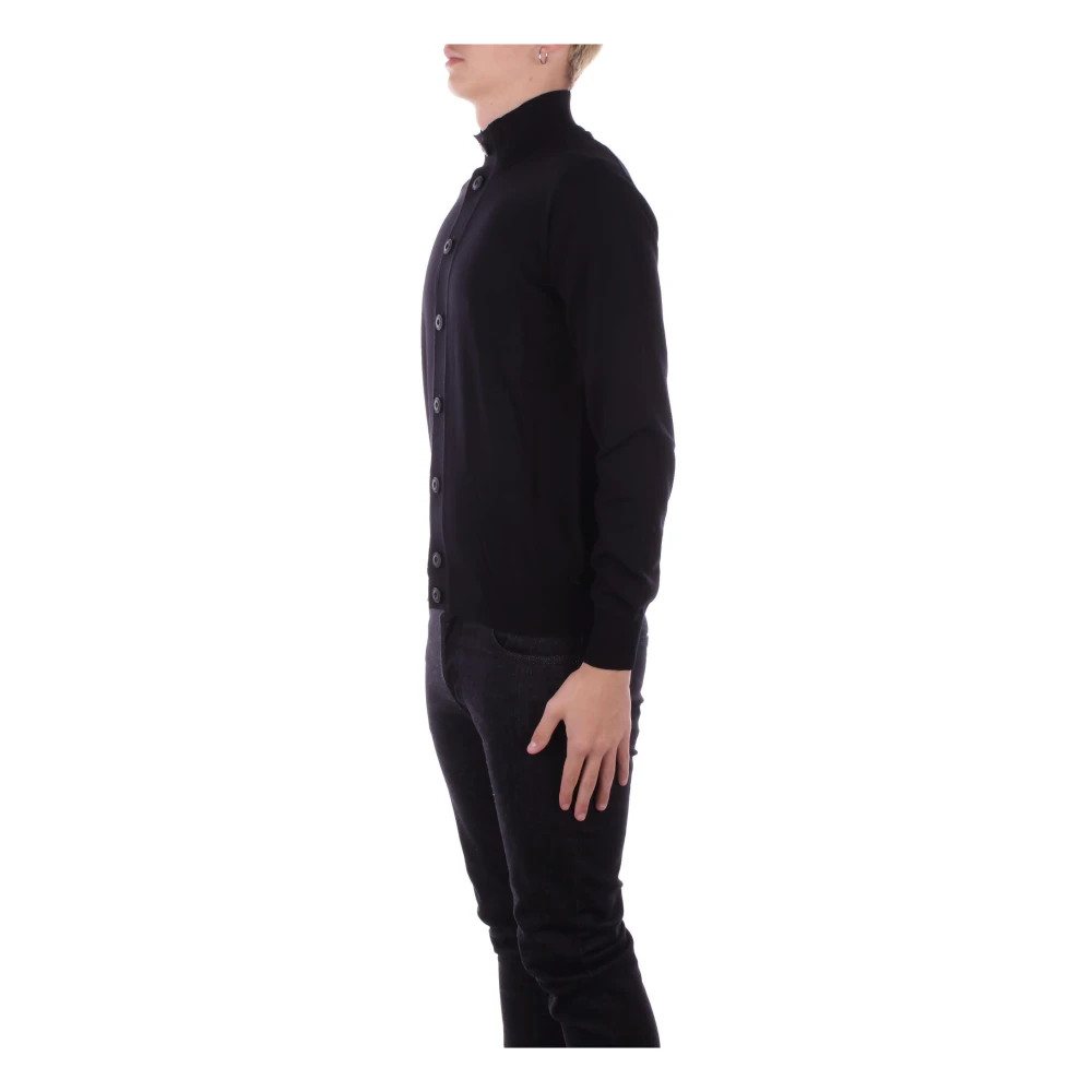Alpha Studio Zwarte Cardigan Trui Knoopsluiting Black Heren