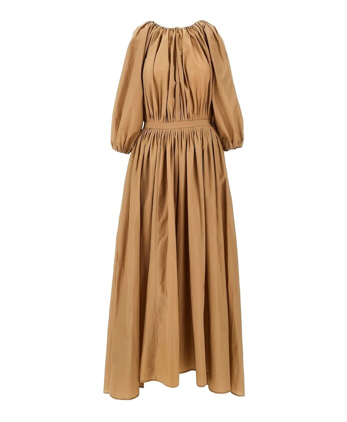 robe-maxi-en-coton-marron-avec-details-plisses