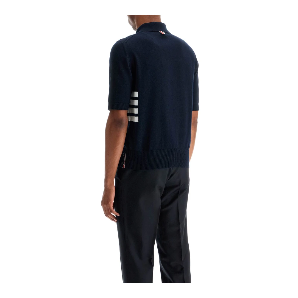 Thom Browne Contrast 4-Bar Gebreid Poloshirt Blue Heren