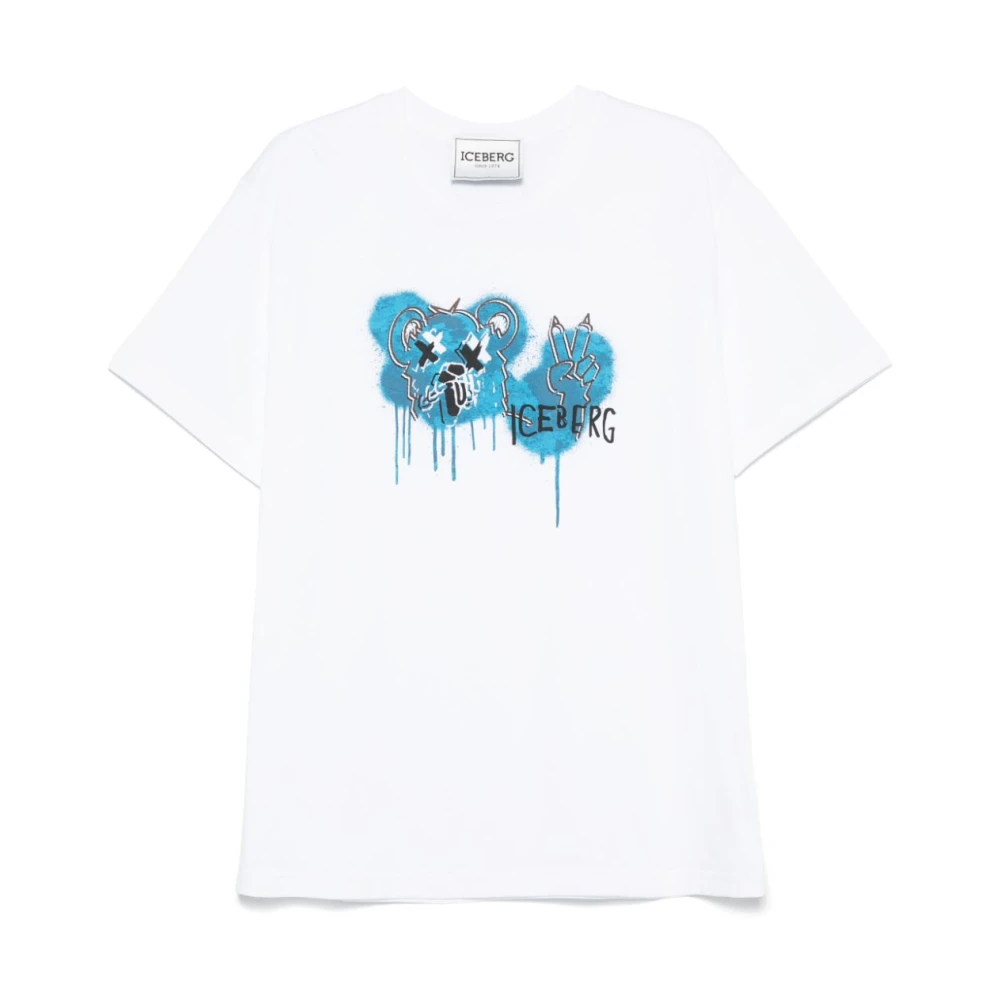 Iceberg Wit Logo Print Crew Neck T-shirt White Heren