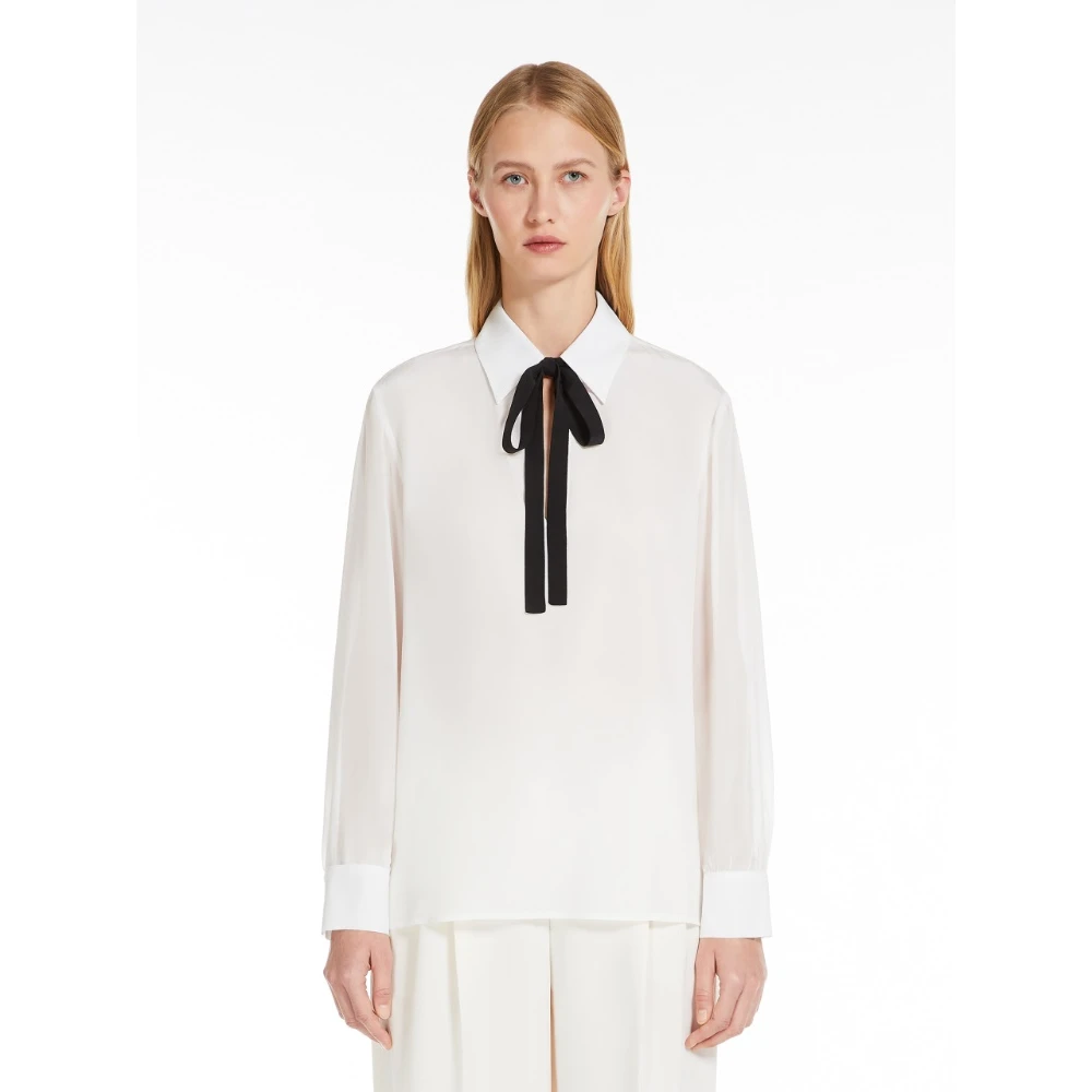 Max Mara Studio Zijden blouse met strik White Dames
