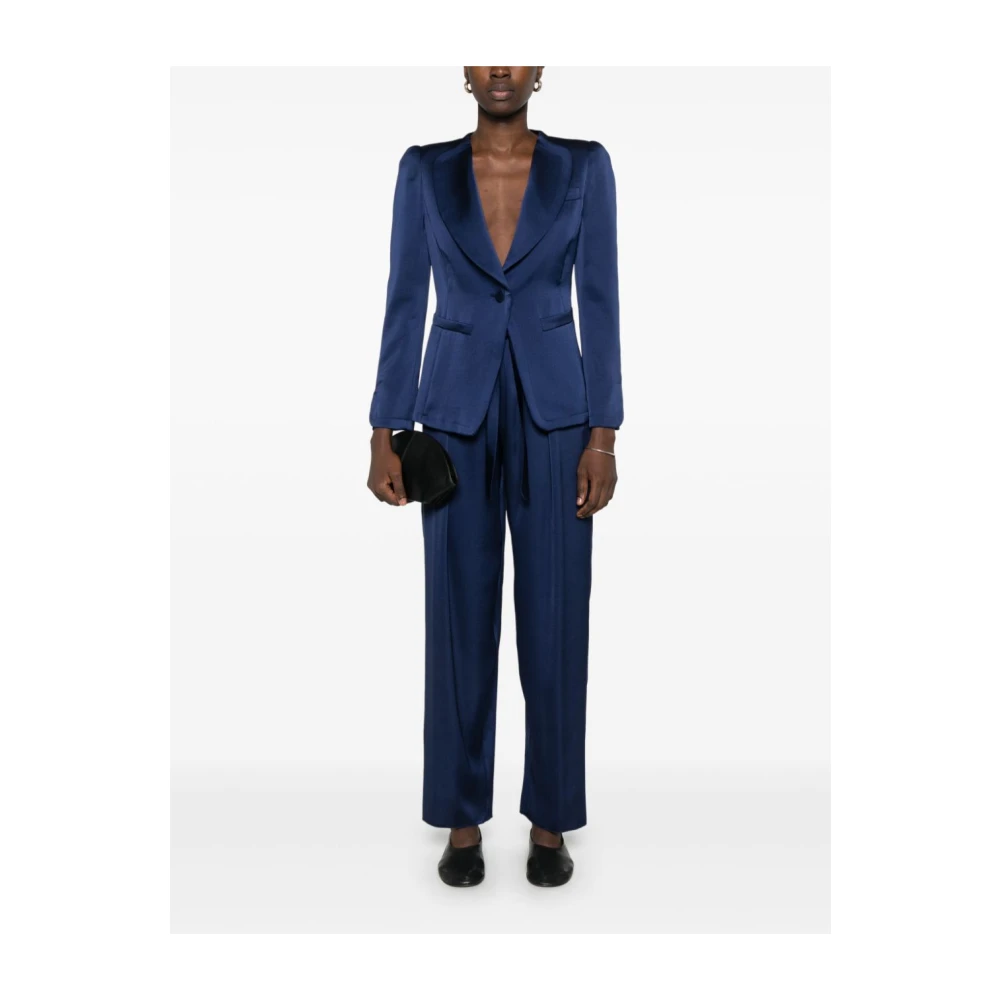 Emporio Armani Blauwe Satijnen Shawl Lapel Jas Blue Dames