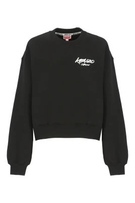 Svart Bomulls Sweatshirt Rund Hals Logo