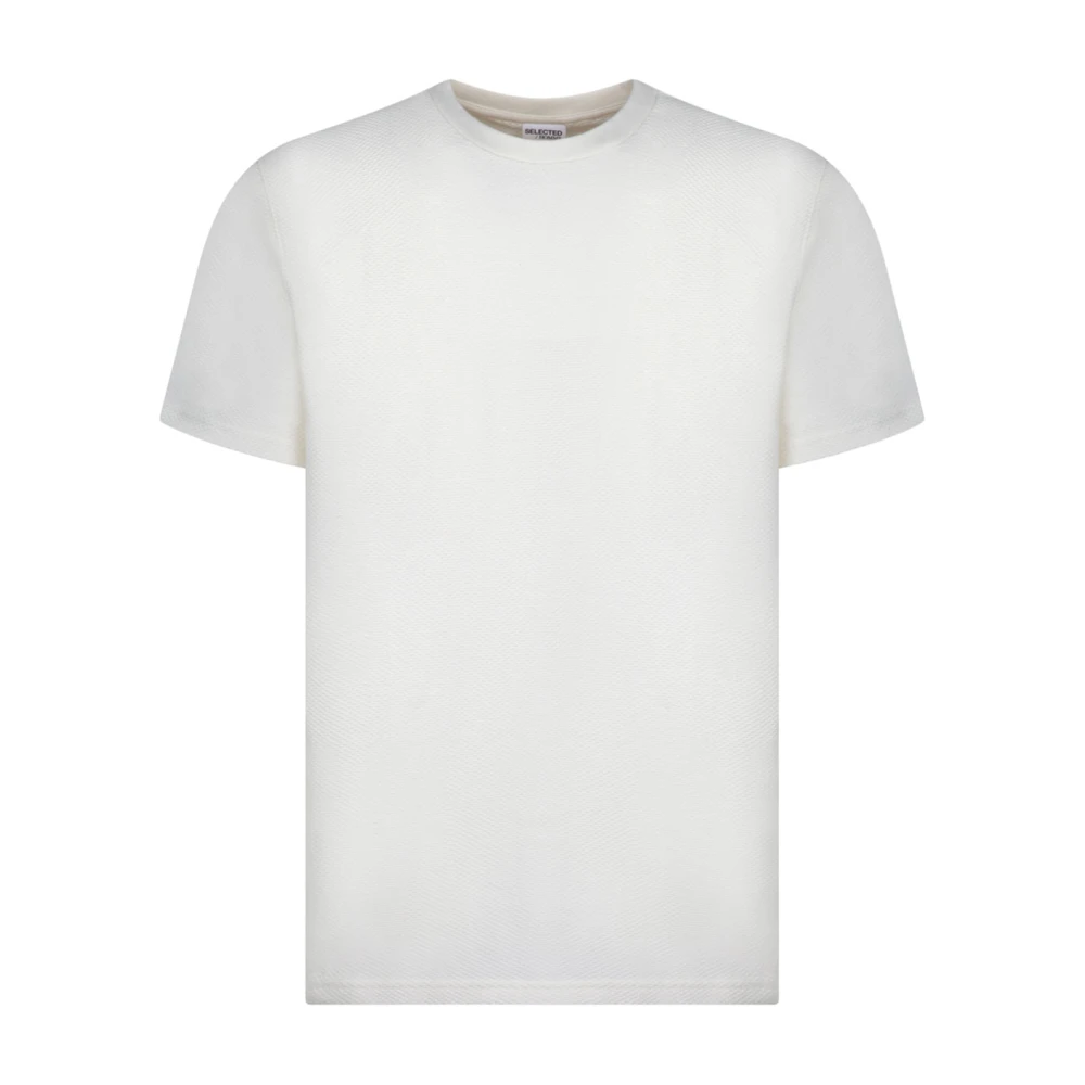 Selected Homme Egret Katoenen T-Shirt Ronde Hals Korte Mouwen White Heren