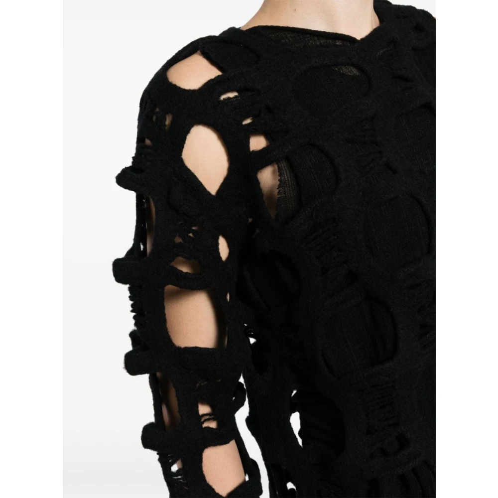 Comme des Garçons Zwarte Wol Mesh Trui Black Heren