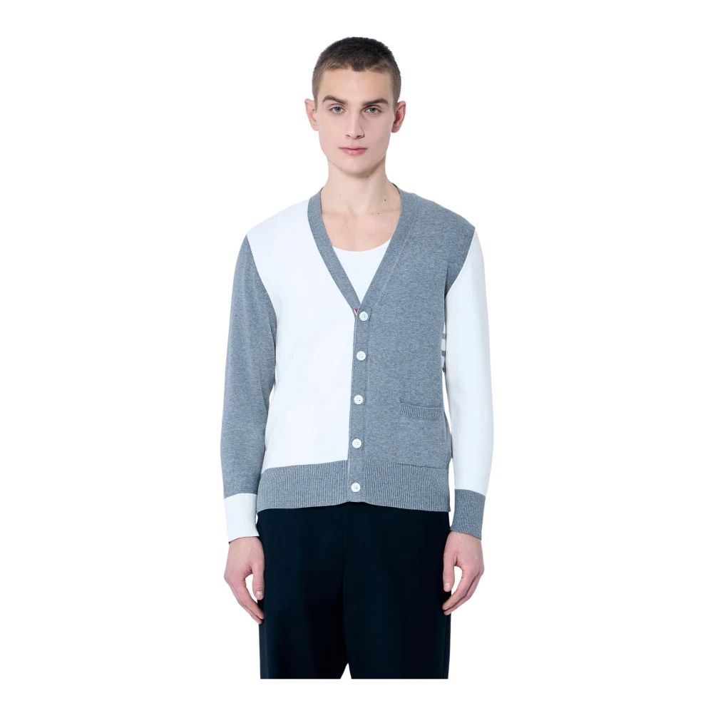 Thom Browne Gestreepte Katoenen Gebreide Vest Gray Heren