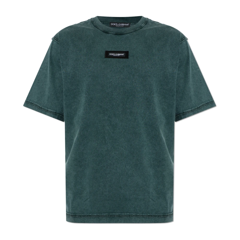Dolce & Gabbana Men's Green T-Shirts, M, T-Shirt With Logo Patch