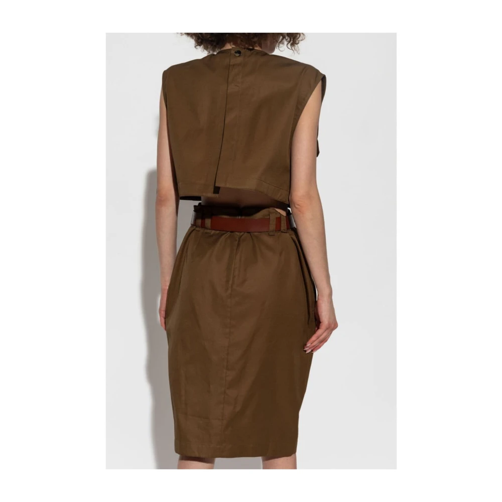 Saint Laurent Katoenen poplin jurk met cut-out details Brown Dames