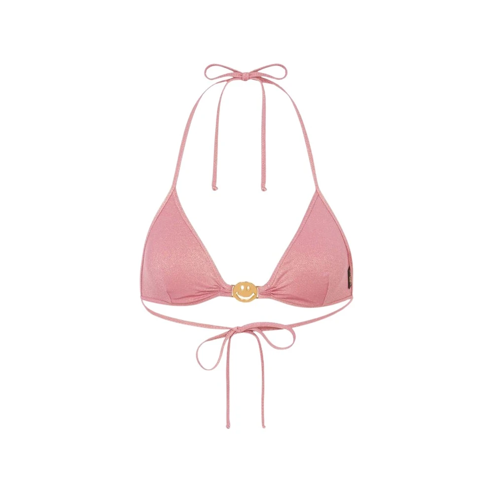 Moschino Bikinis, Female, 2XL, Smiley® Lurex Jersey Triangle Bikini Top Pink