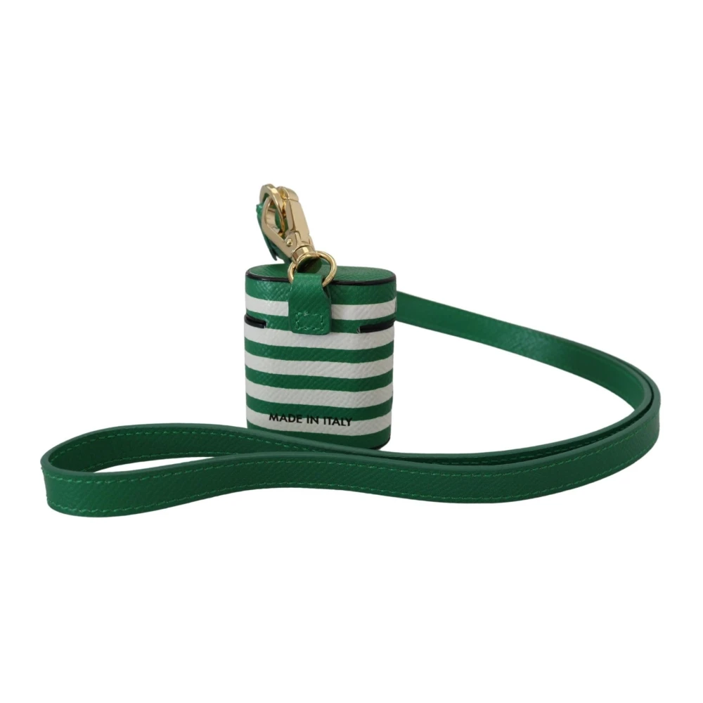 Dolce & Gabbana Groen Leren Band Airpods Hoesje met Gouden Metalen Logo Green Dames