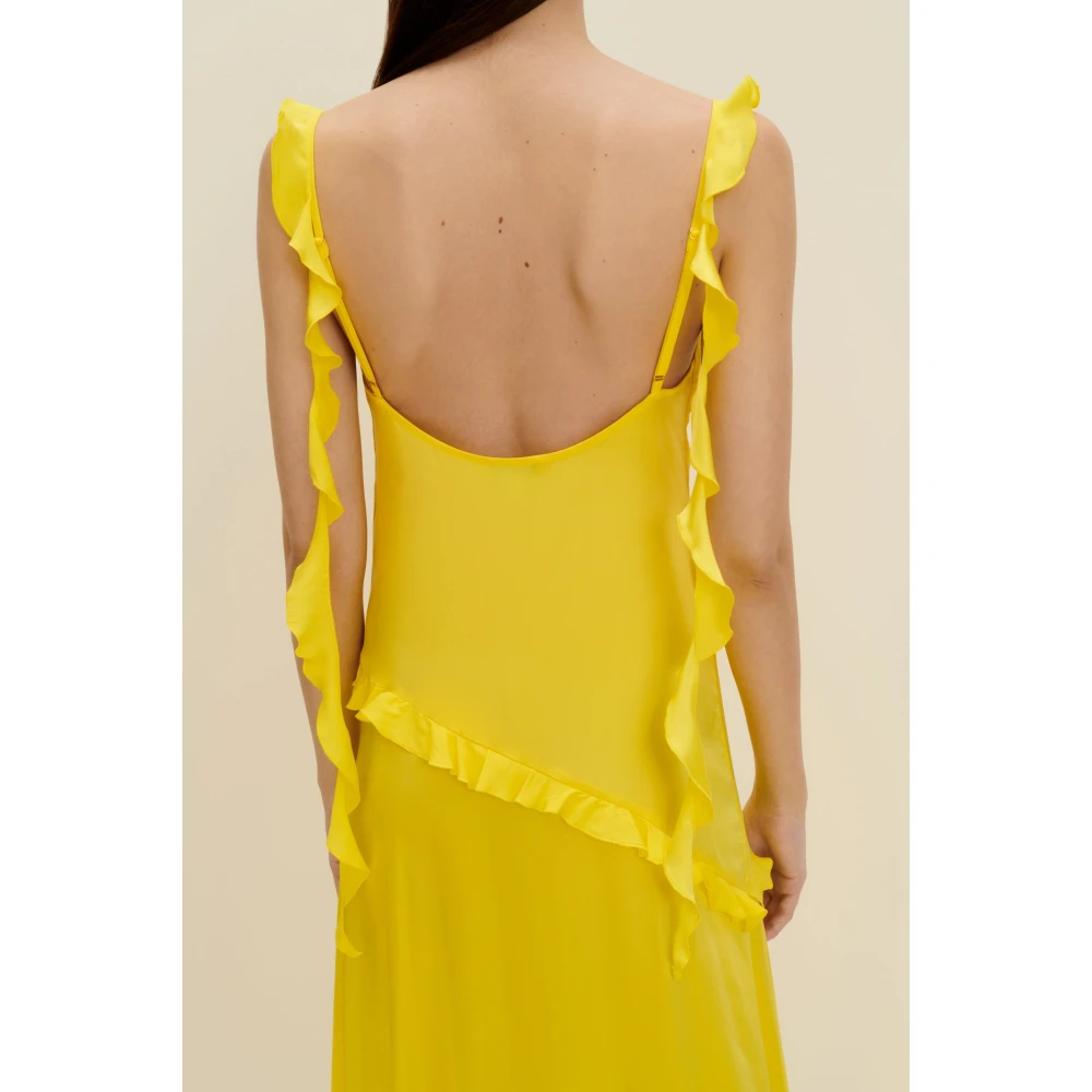 Jaaf Lange zijden jurk met ruches in Citroengeel Yellow Dames
