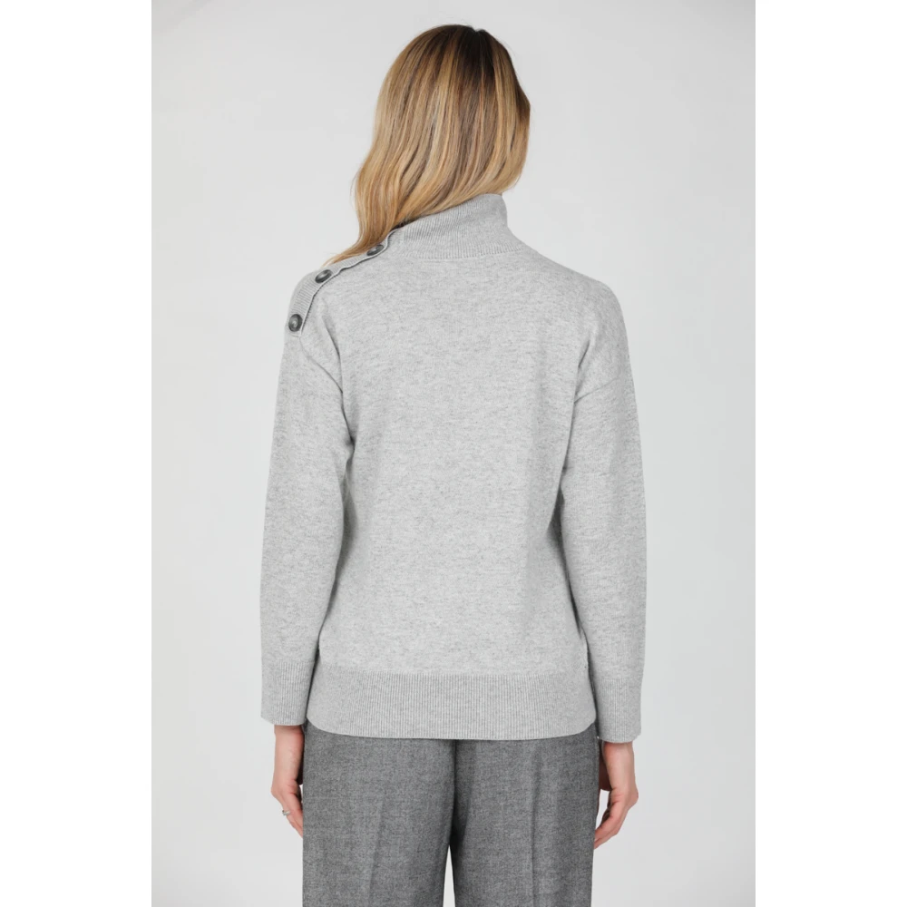 Alpha Studio Langemouwige Coltrui met hoge hals en knopen Gray Dames