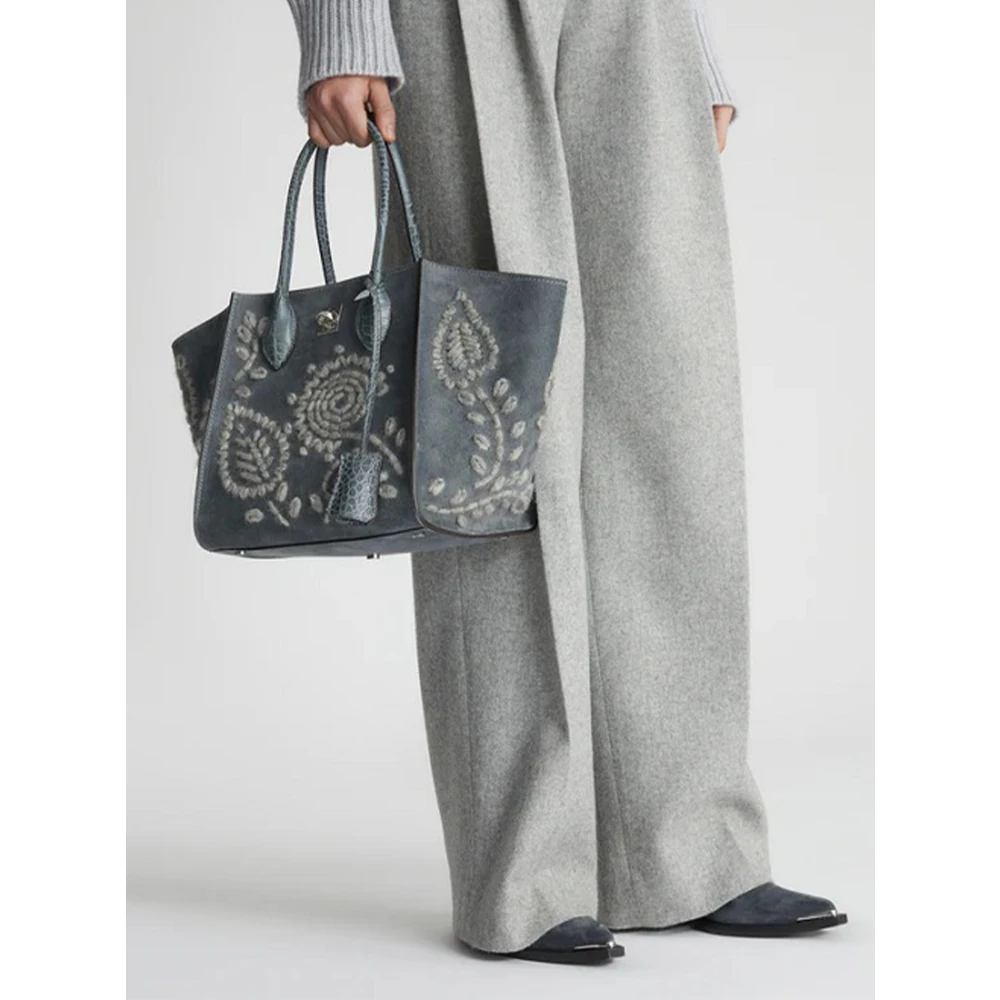 Ermanno Scervino Krokodillenprint Suède Maggie Tas Gray Dames
