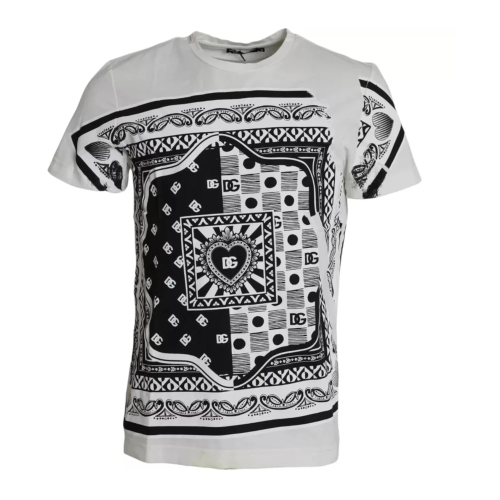 Dolce & Gabbana Bandana Print T-shirt Wit Katoen Black Heren