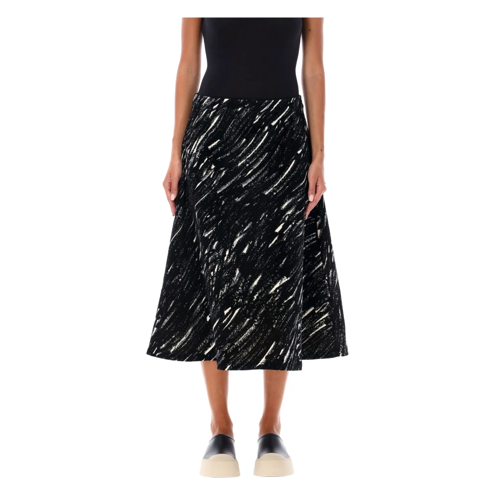 Marni Zwarte Brushstroke Print A-Line Midi Rok Black Dames