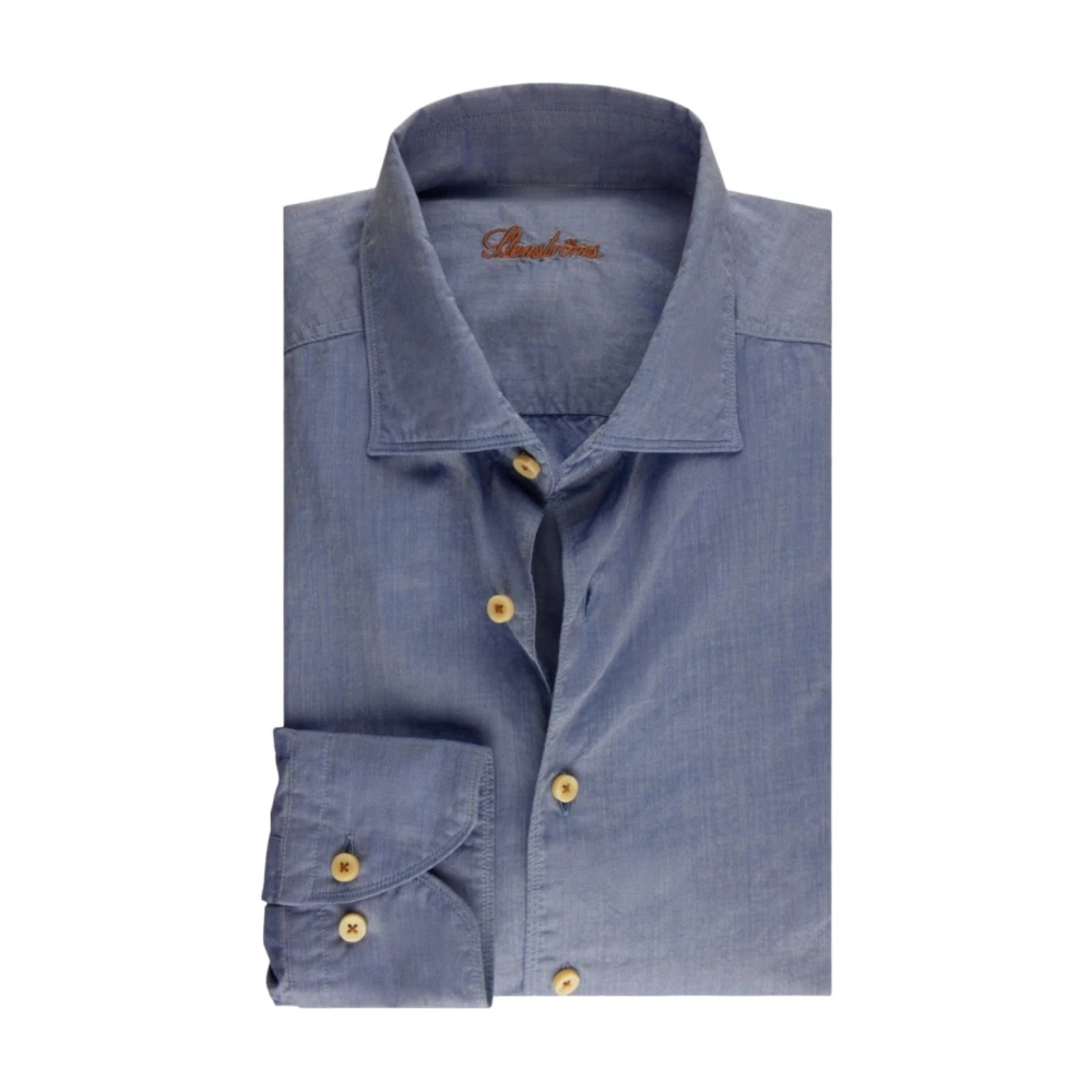 Stenströms Blauwe Poplin Slim Fit Overhemd Blue Heren
