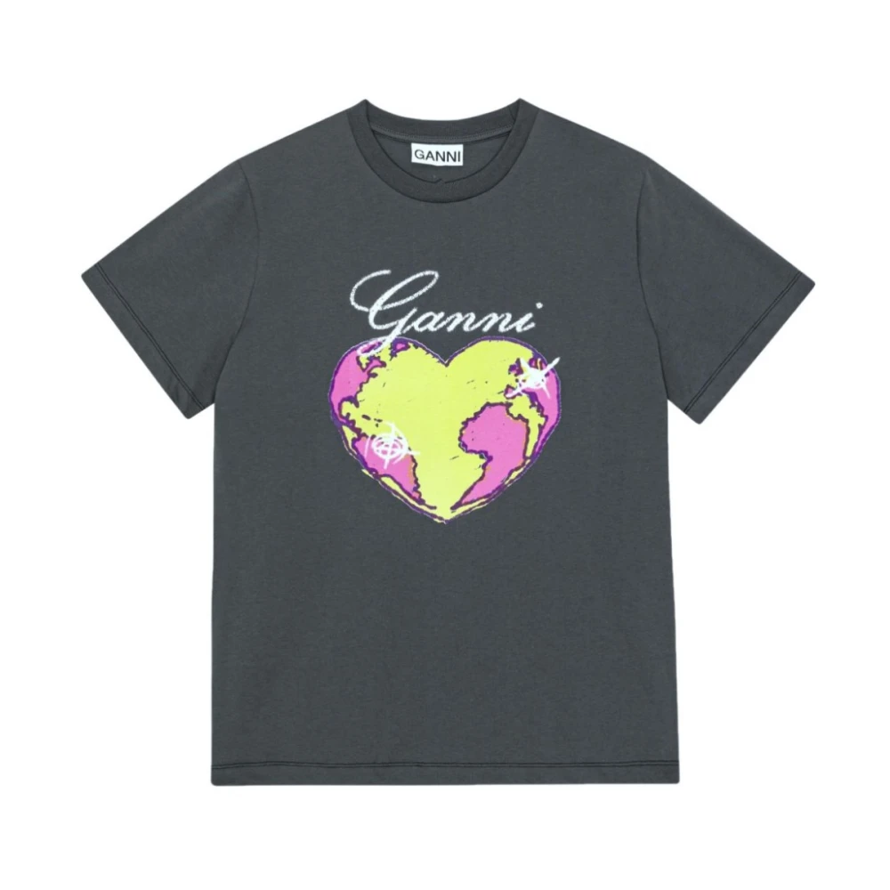 Ganni Bedrukt T-shirt 490 Gray Dames