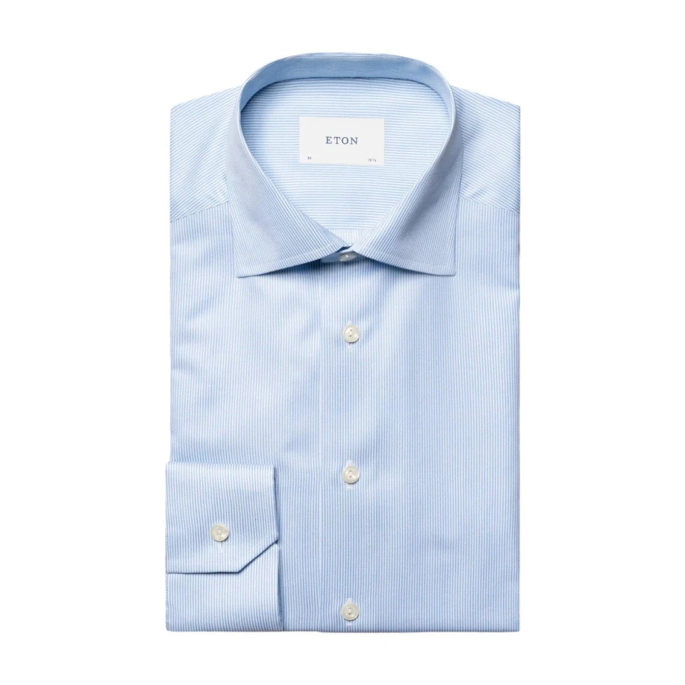Eton Fijn Gestreept Signature Twill Zakelijk Overhemd Blue Heren