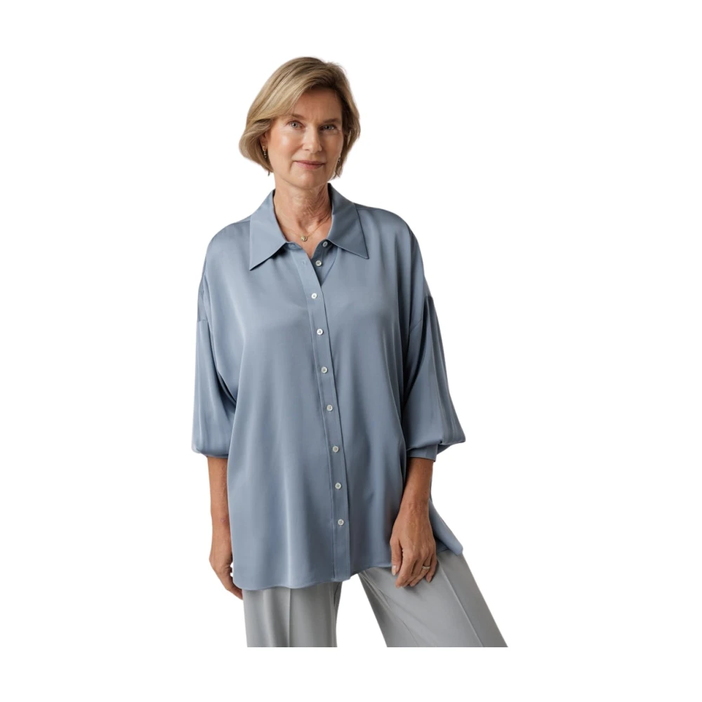 IVI Zijden Tuniek Staalblauwe Blouse Blue Dames