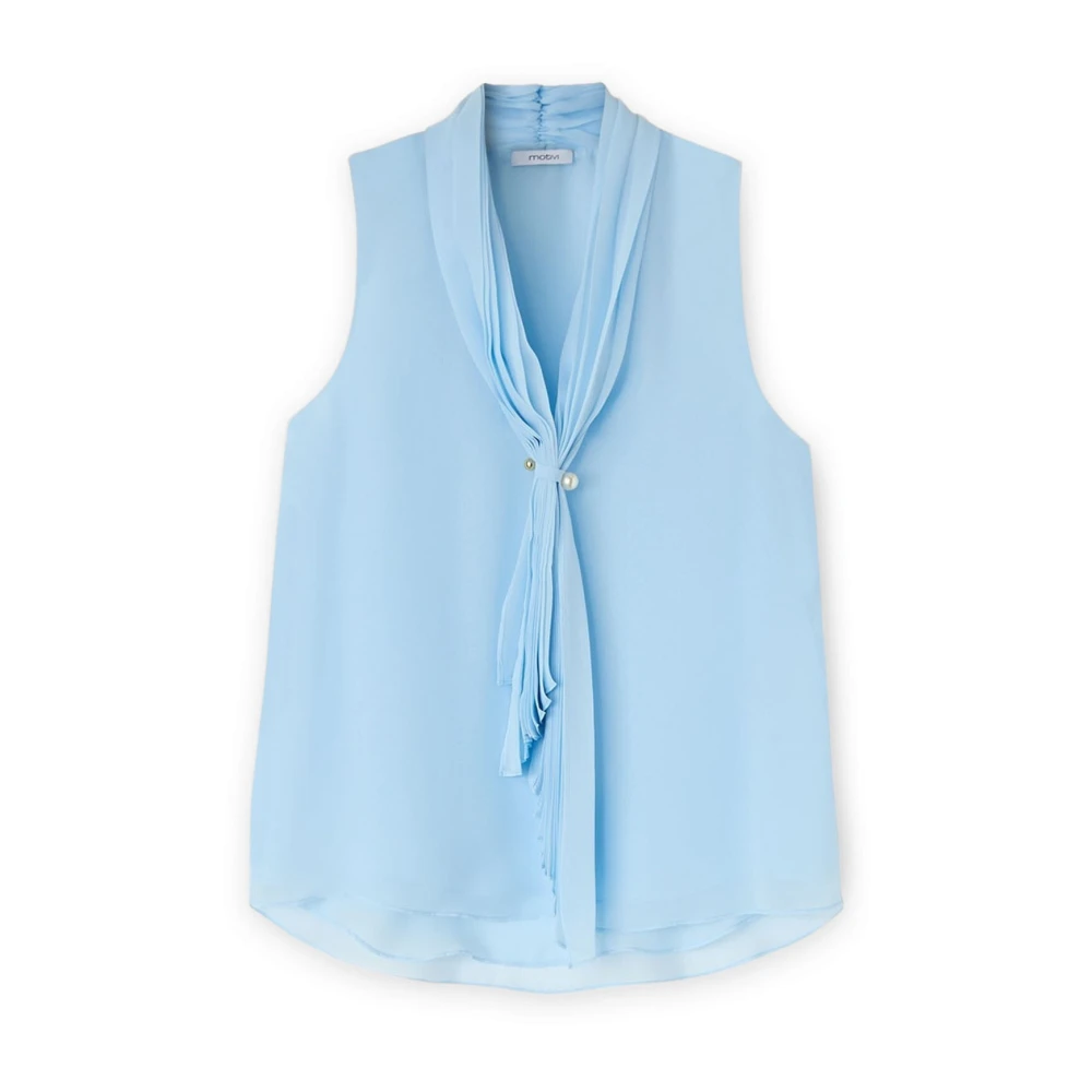 Motivi Blå Ärmlös Blus Med Plisserad Scarf