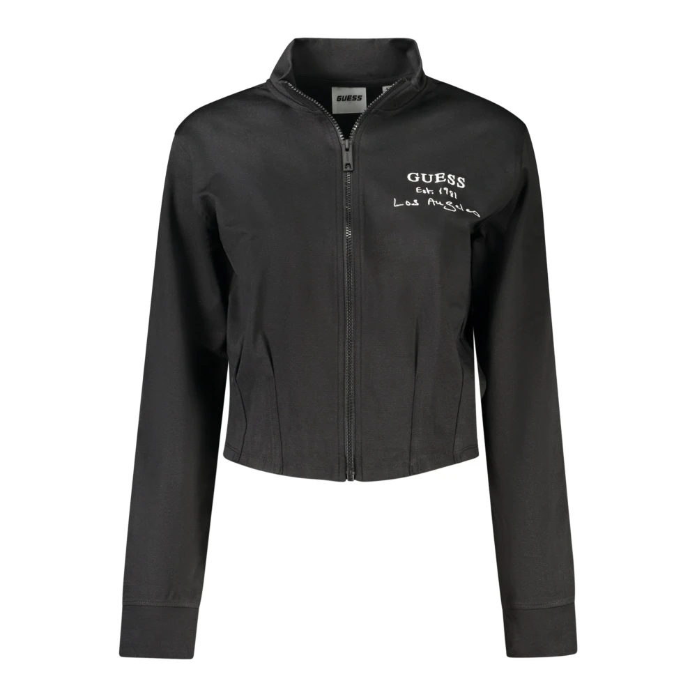 Guess Zwarte Sweatshirt met Lange Mouwen en Rits Geborduurd Logo Katoen Black Dames