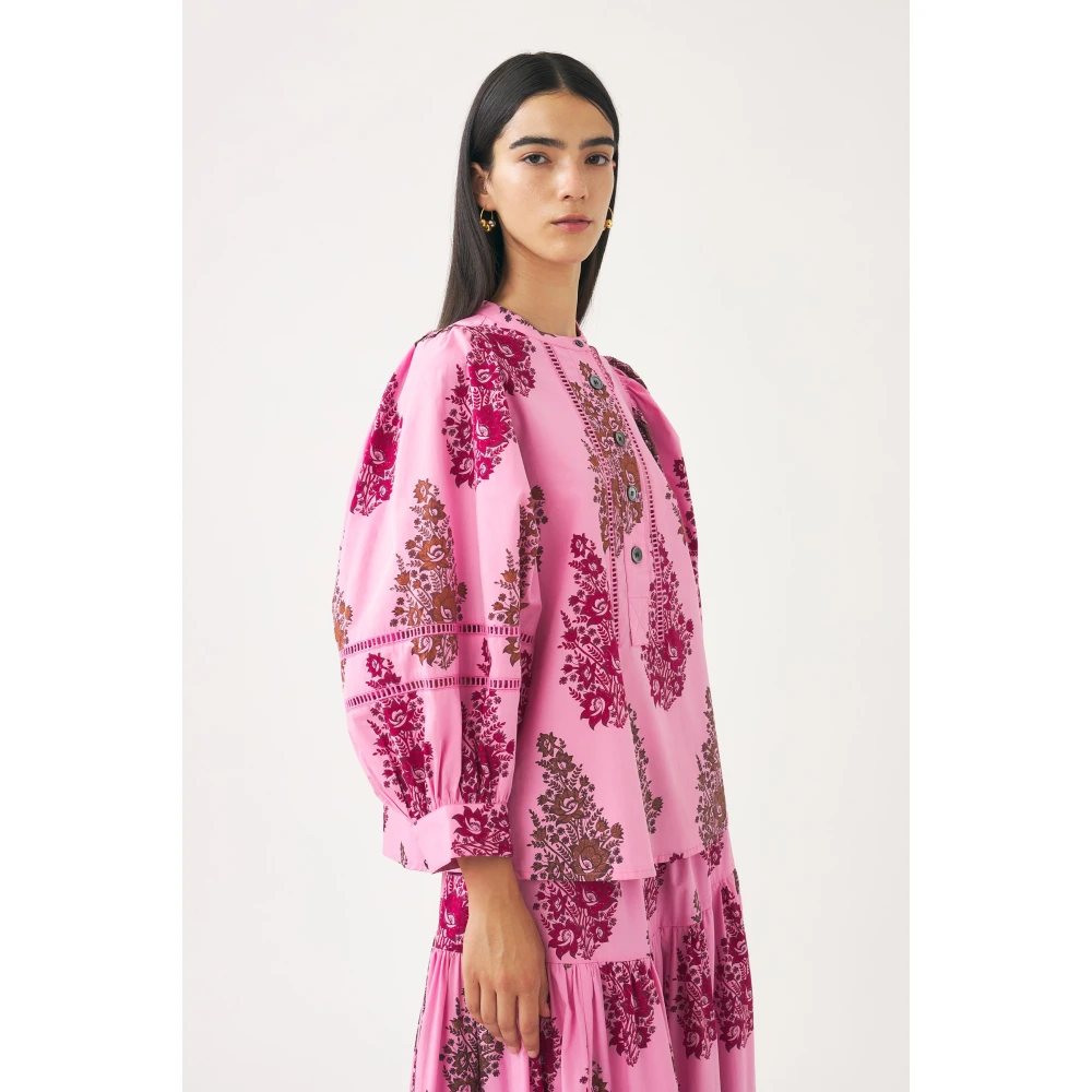 Antik batik Pofmouw printblouse Muguet Pink Dames