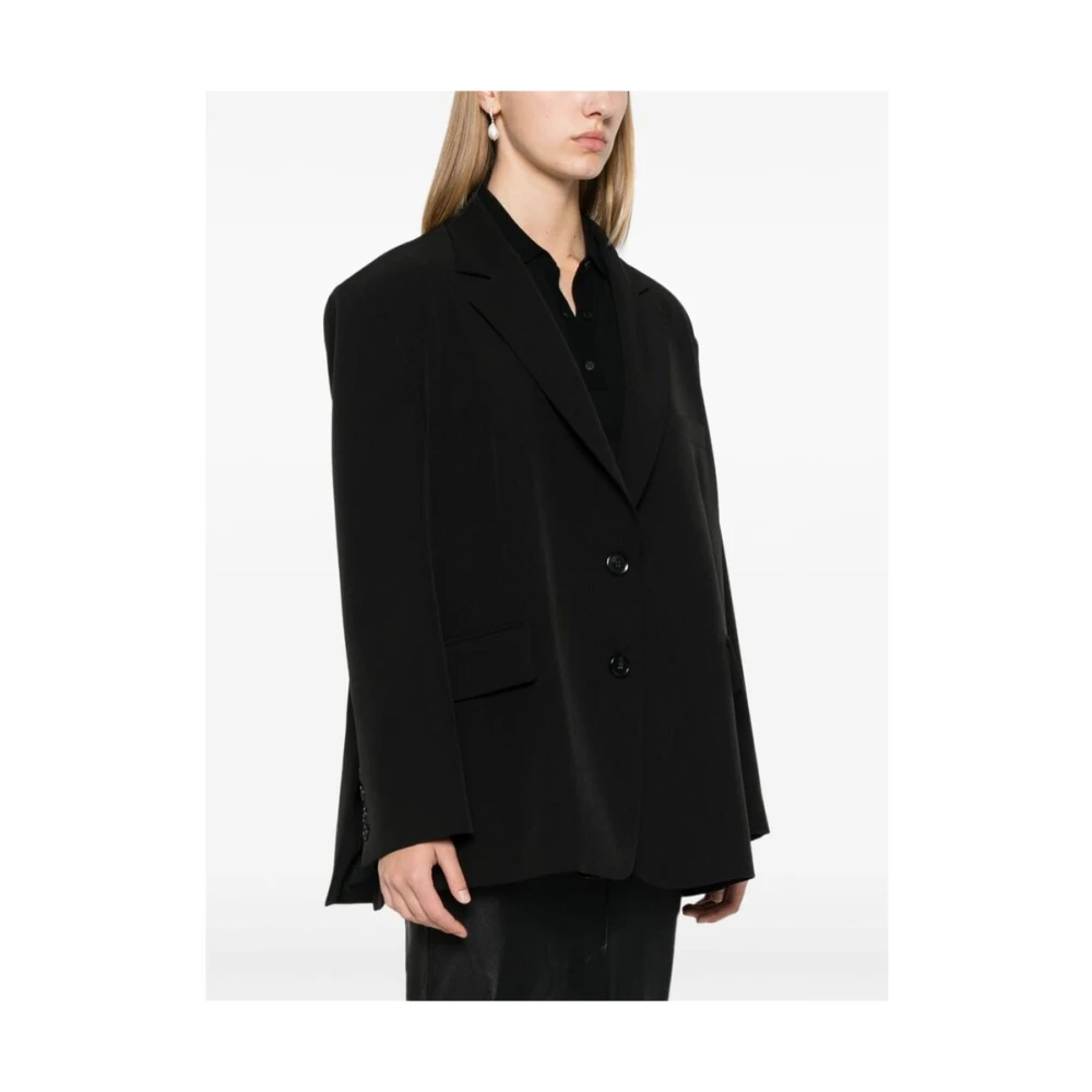 pinko Zwarte Jas met Revers en Logo Black Dames