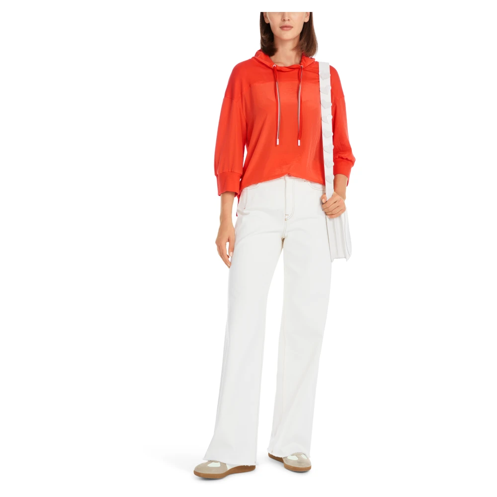 Marc Cain Materialmix Blouse met Schalkraag Orange Dames