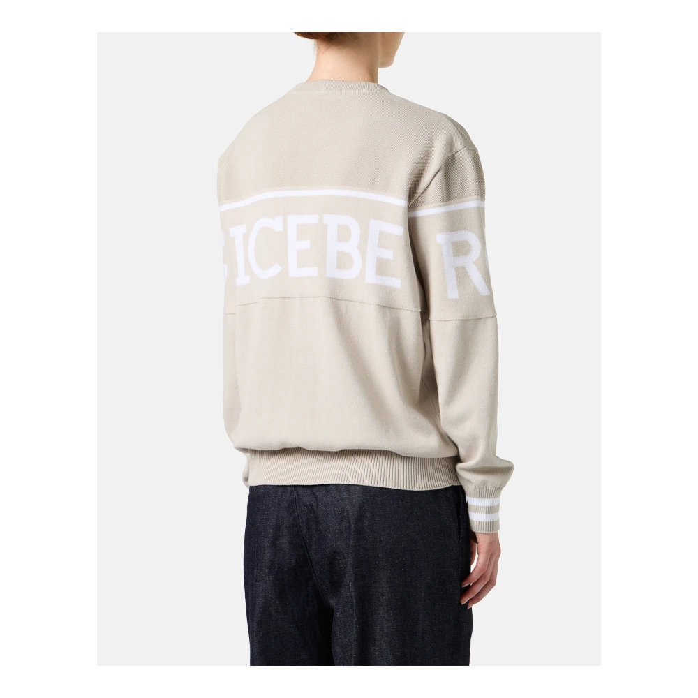 Iceberg Ijskleurige carry-over ronde hals in katoen met jacquard logostreep Beige Dames