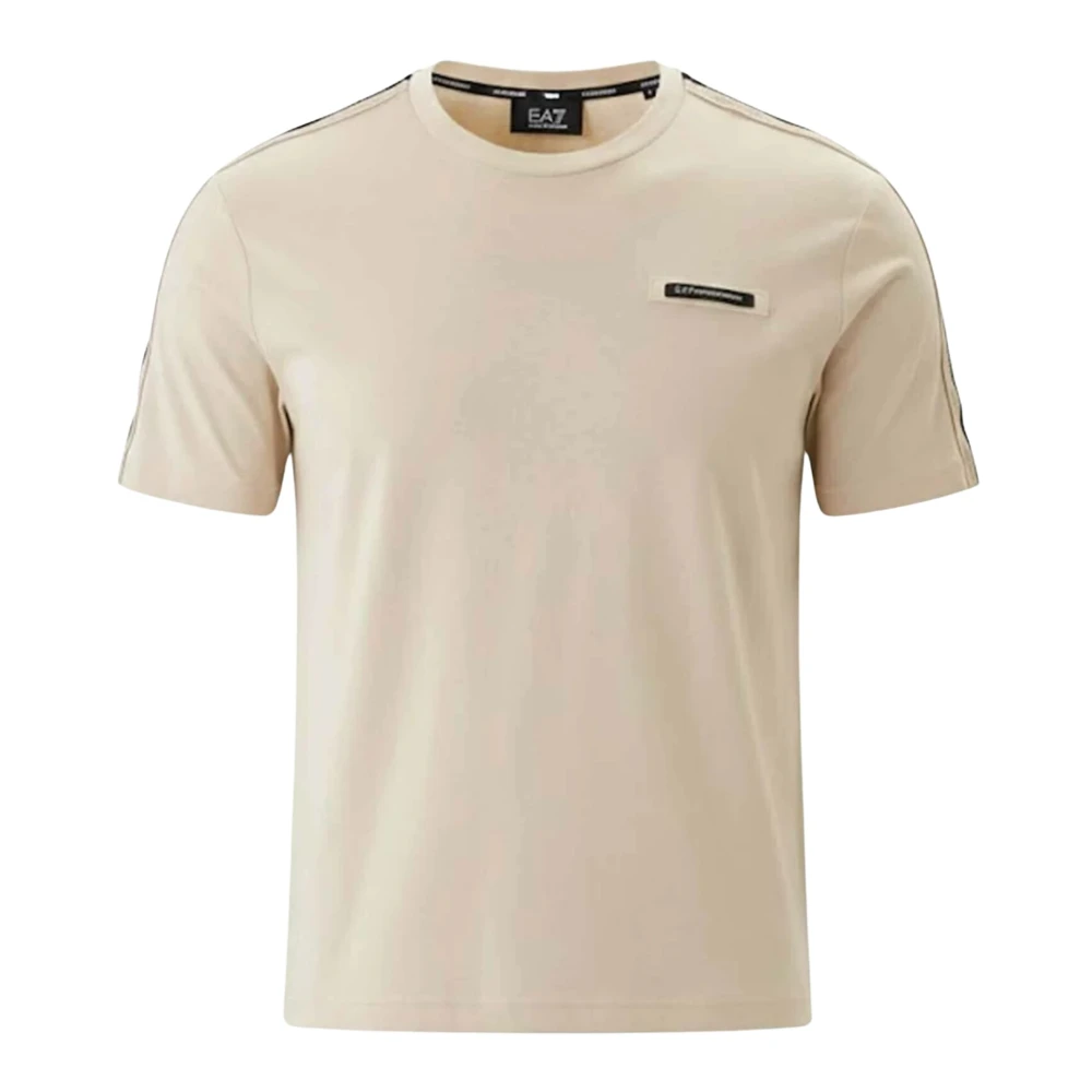 Emporio Armani Ea7 Herr Beige Toppar S, Bomull, Crew Neck Logo T-Shirt