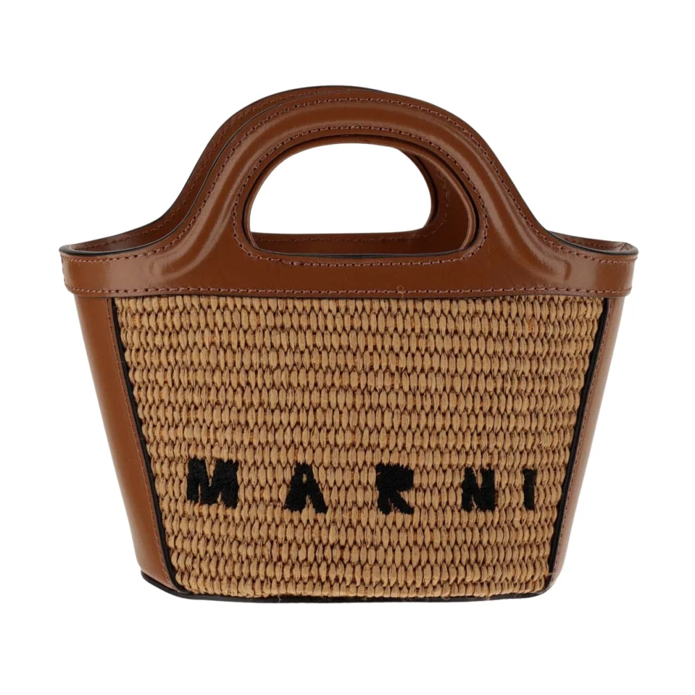 Marni Raffia-effect Micro Tas met Leer Brown Dames