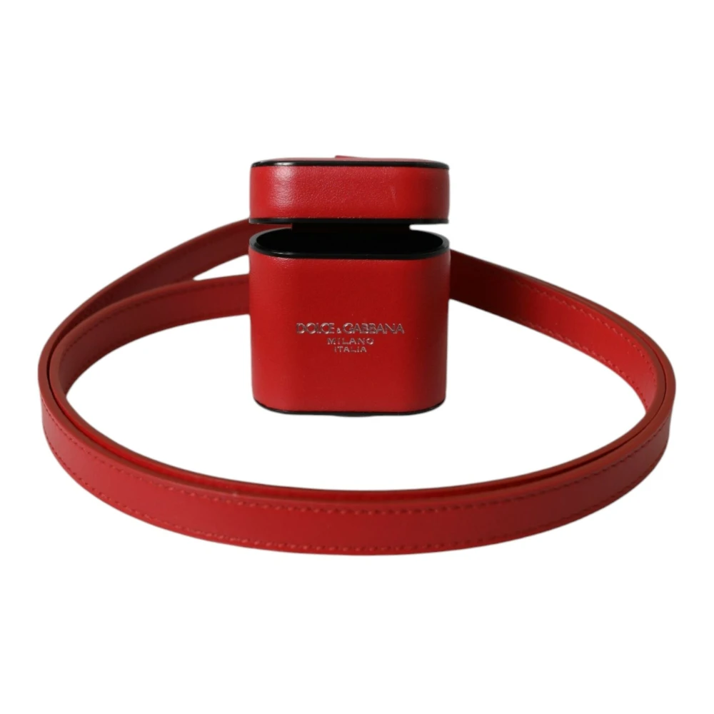 Dolce & Gabbana Red Leather Logo Print Airpods Case - Male - Headphones - Red - One Size - Accessories